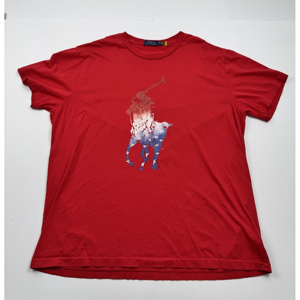 Polo Ralph Lauren Shirt Mens 1XB Red Patriotic Polo Player Graphic Tee T-Shirt
